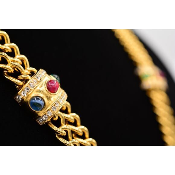 Givenchy Signed Cabochon Necklace Gold Double Chain Runway Vintage 1980s BinY - Picture 4 of 12